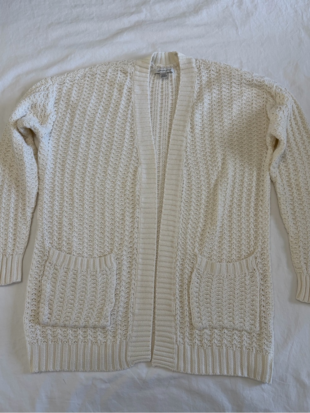 American Eagle Outfitters Cream Open-Front Knit Cardigan